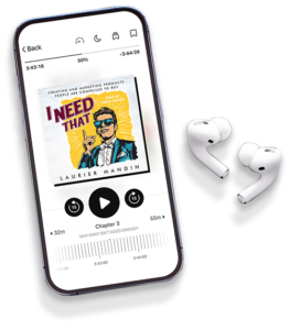 I Need That audiobook playing on an iPhone with white earbuds